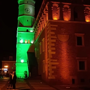Ratusz podświetlony na zielono w ramach akcji Global Greening