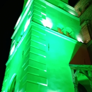 Ratusz podświetlony na zielono w ramach akcji Global Greening