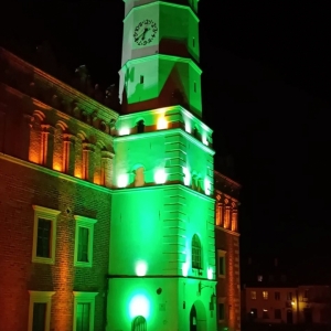 Ratusz podświetlony na zielono w ramach akcji Global Greening